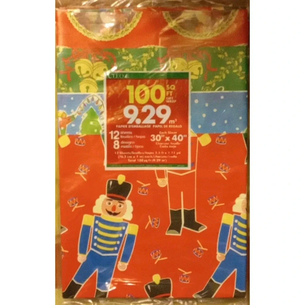 2 VTG NOS Cleo Christmas Wrapping Paper 100 Sq/Ft‎ 12 Sheets 8Designs